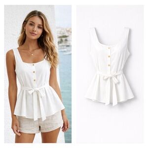 Ann Taylor Linen Button Up Tunic Top Size XXL Tall Coastal Euro Summer White New